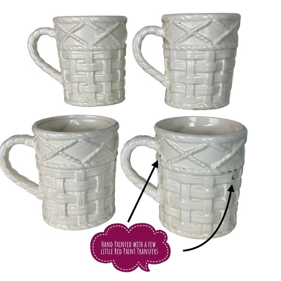 Vintage Sears Roebuck Strawberry Mugs Ceramic Basket Weave 4 Piece Cup Set 1981 - Picture 7 of 13